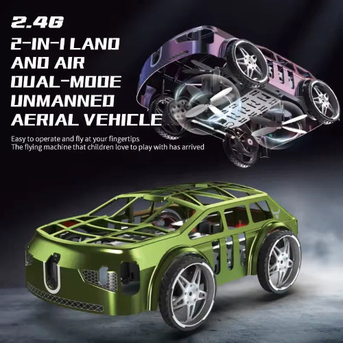 2‑in‑1 RC mini car and drone toy with LED lights