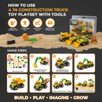 4 In 1 Construction Truck Toy Playset with Tools for Kids | DIY Engineering Vehicle Assembly Set