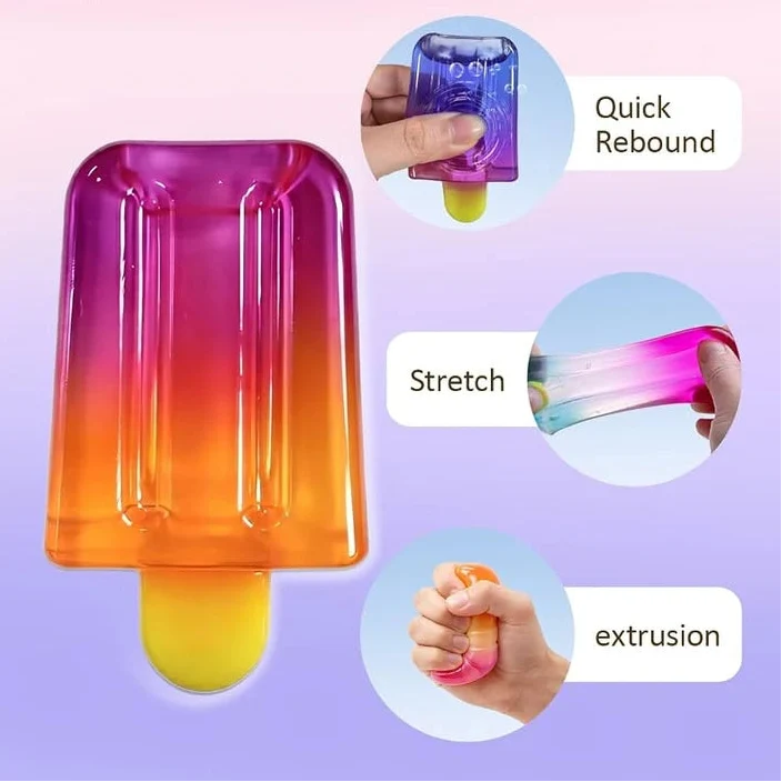 Child squeezing squishy ice cream toy