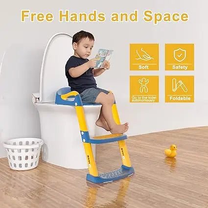 Child toilet training seat with steps