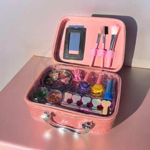 Colorful children’s makeup kit with accessories