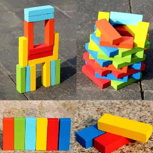 Colorful wooden Jenga tower game for children and families