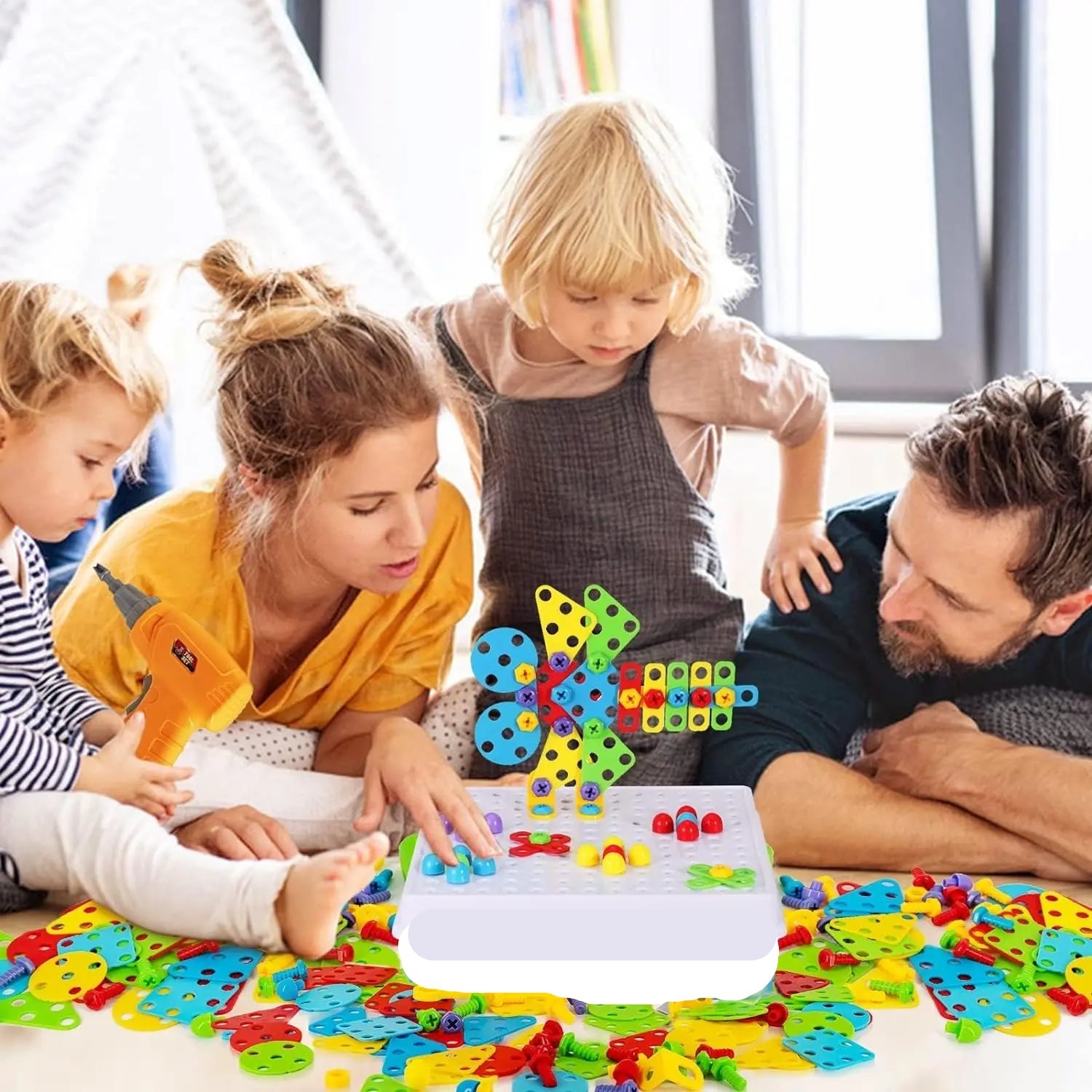 colorful building toy with drill tool for kids