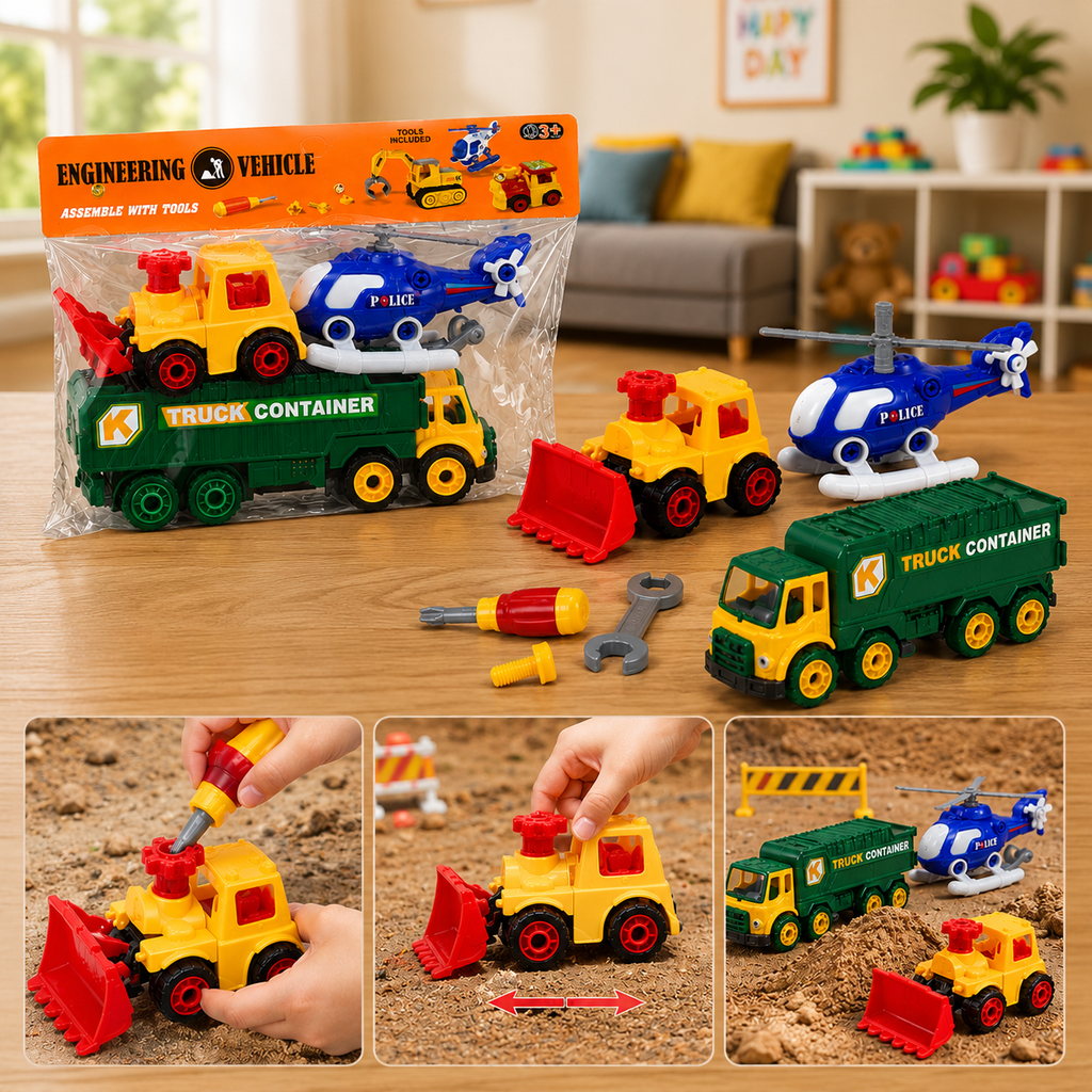 DIY construction truck toy with screwdriver and wrench
