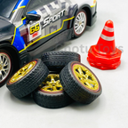 Child playing with RC drift car outdoors