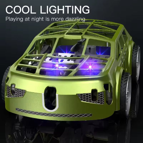 Dual mode RC car and drone toy for indoor outdoor play