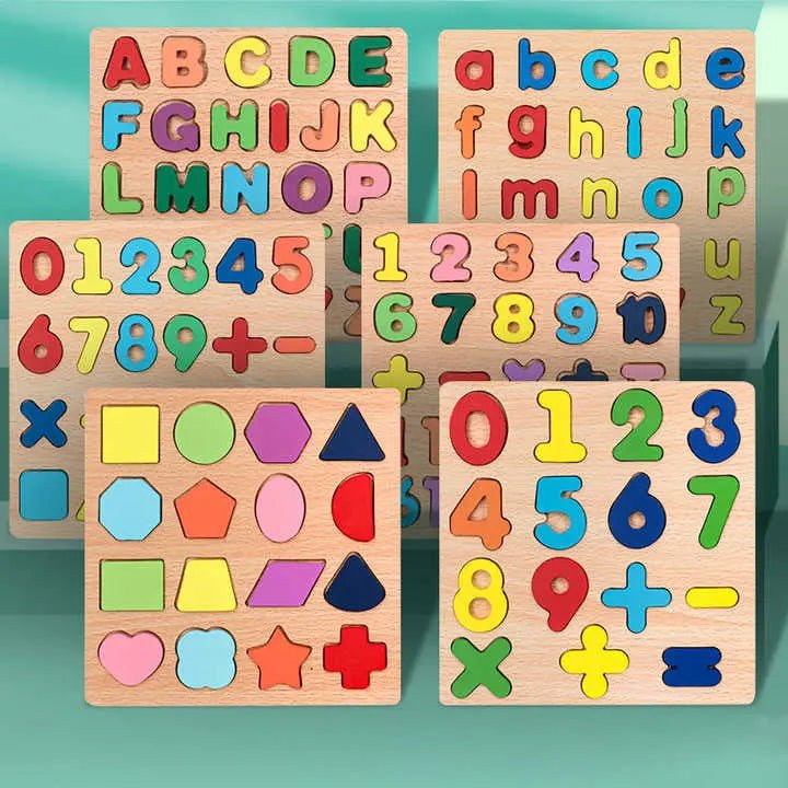 montessori wooden puzzle set for kids Pakistan ABC numbers shapes