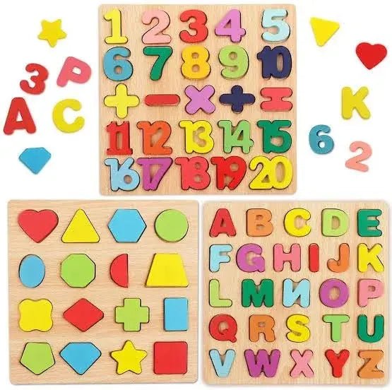 toddler learning puzzle with alphabet number and shapes board
