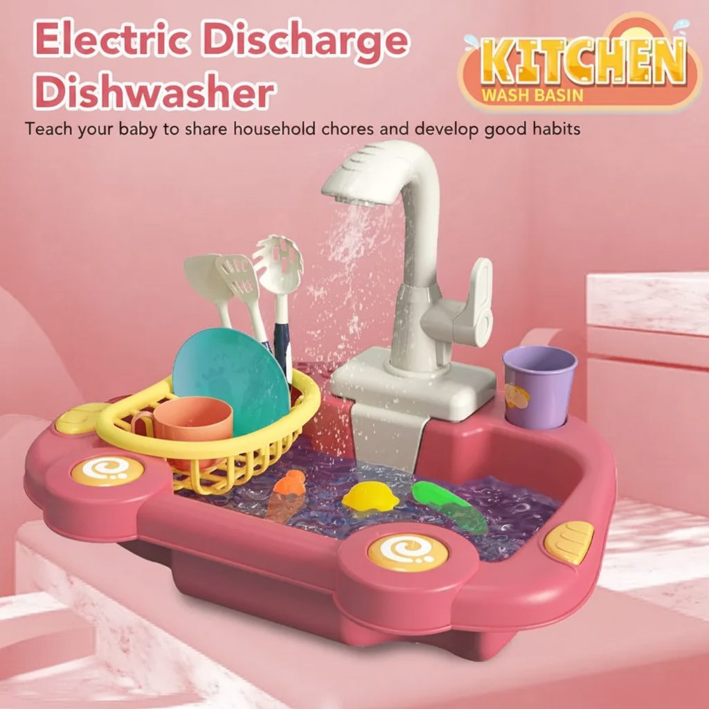 Electric kitchen sink play set with 19 accessories