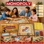 Family playing Monopoly board game