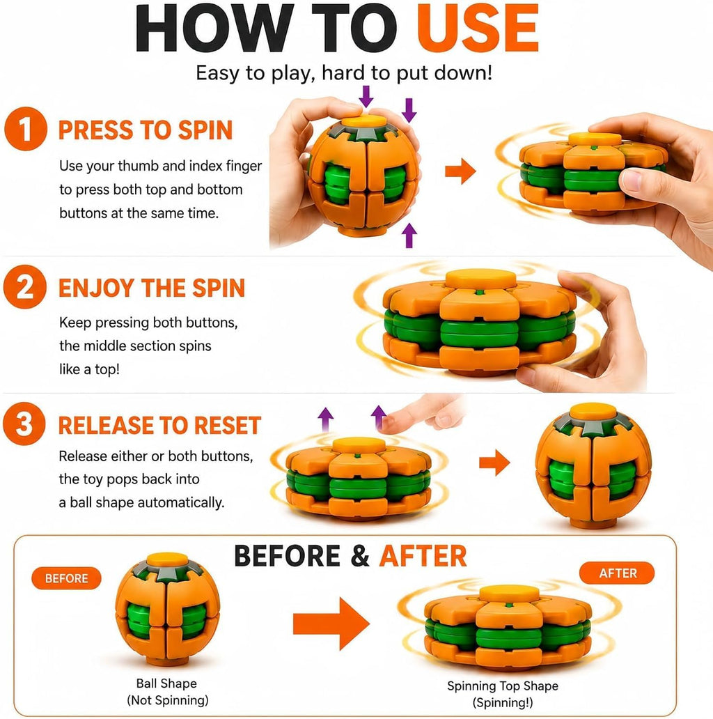 Hand pressing fidget ball to spin