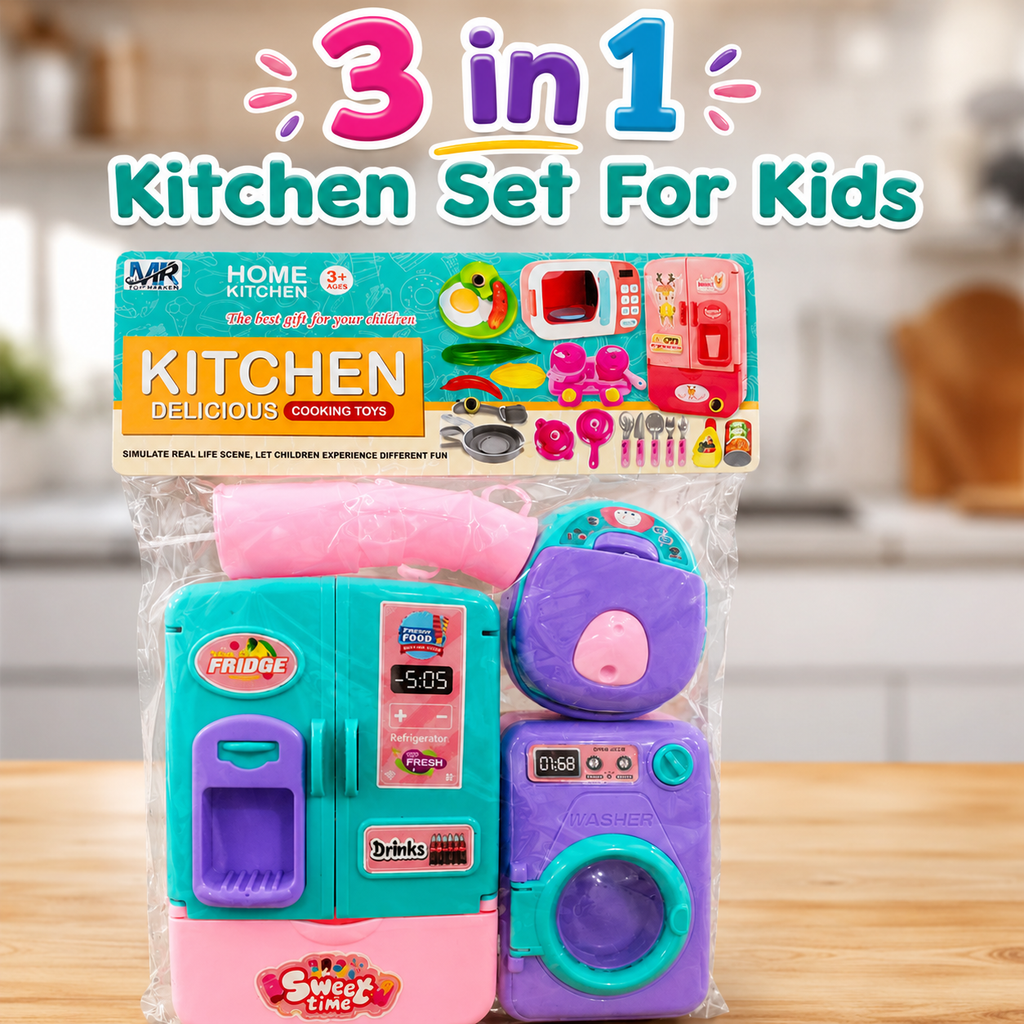 Kids kitchen appliance play set with fridge washer and rice cooker