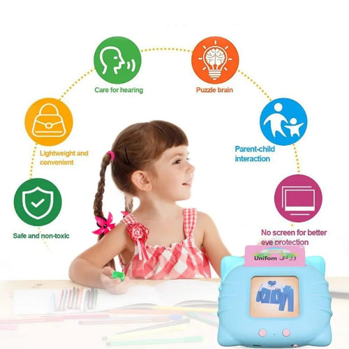 Kids learning flash cards with speaker in Pakistan