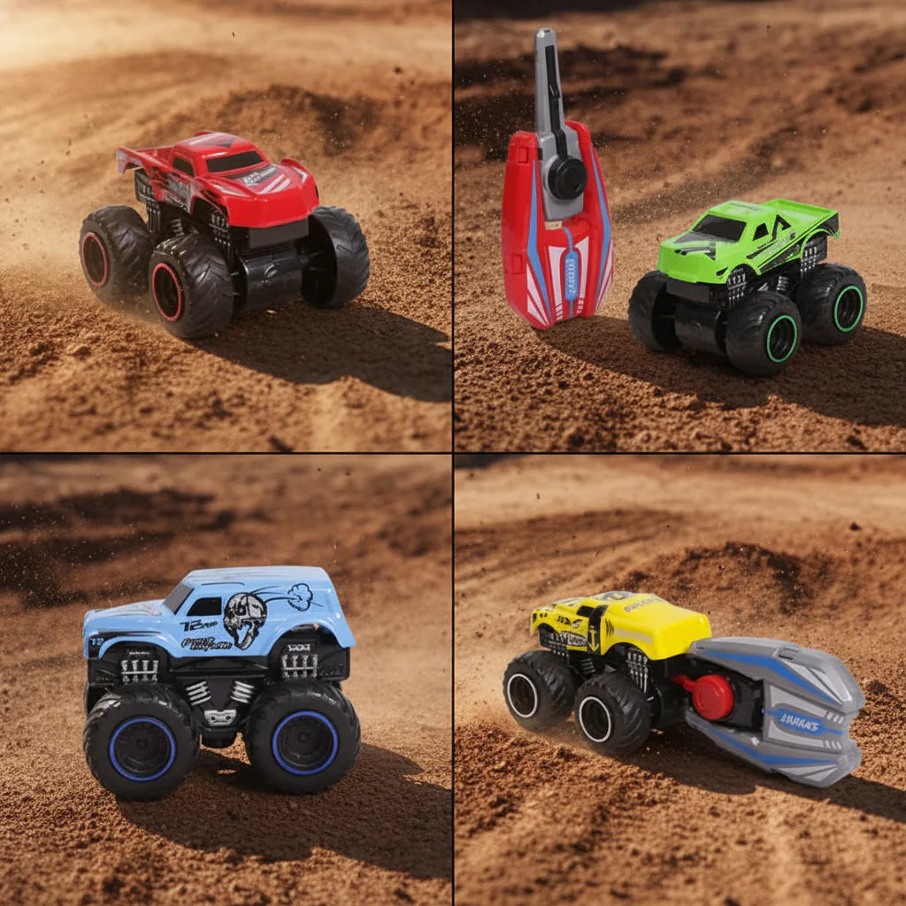 Kids racing car playset with monster trucks