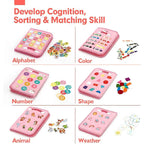 Pink and blue multi-functional activity book for toddlers