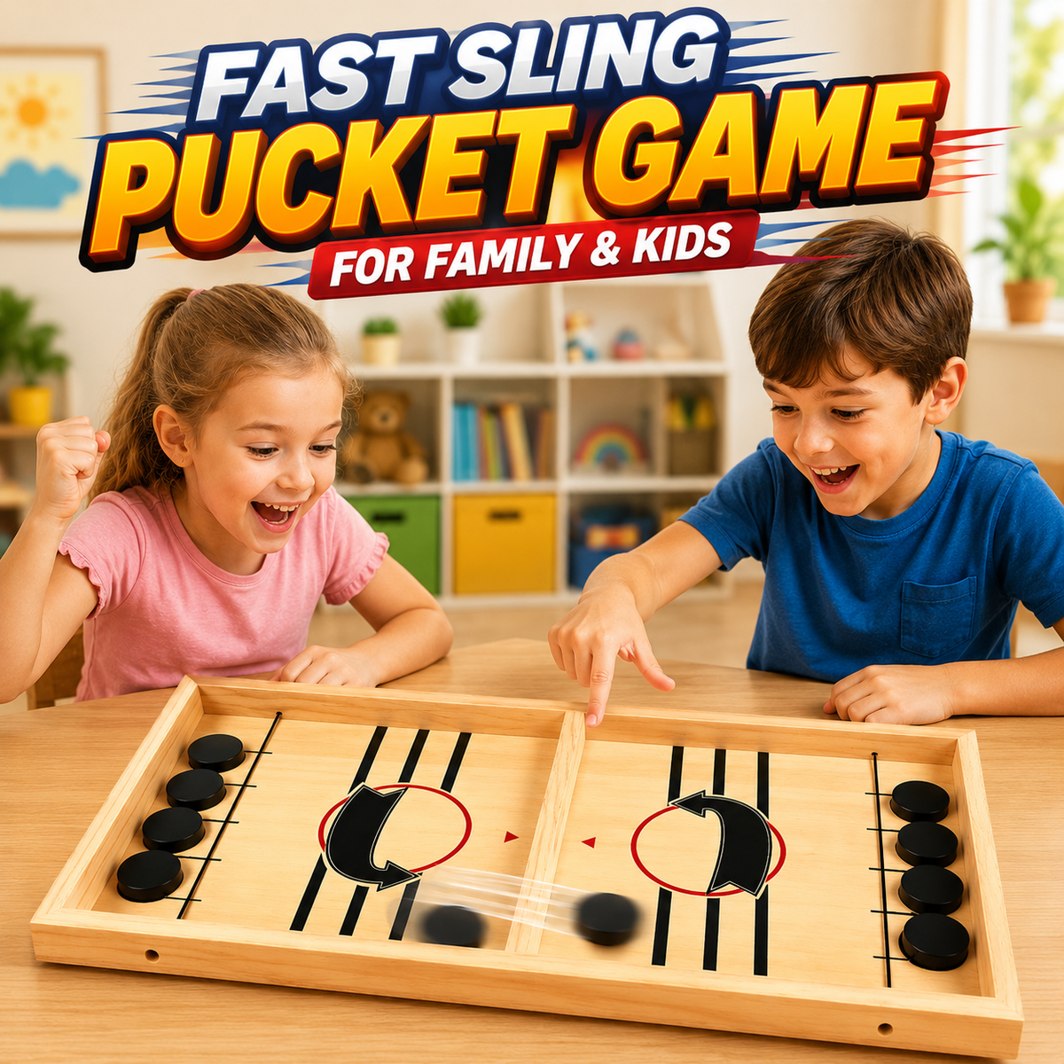 Pucket sling puck game for kids