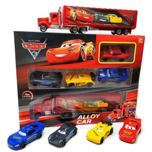 Toy truck carrying multiple metal cars for kids