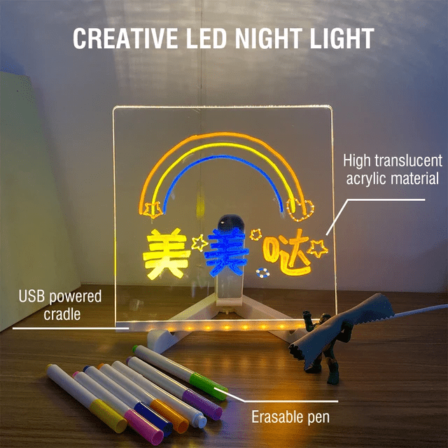 acrylic LED board with 7 color pens for drawing