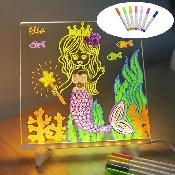 glow writing board with colorful markers for children