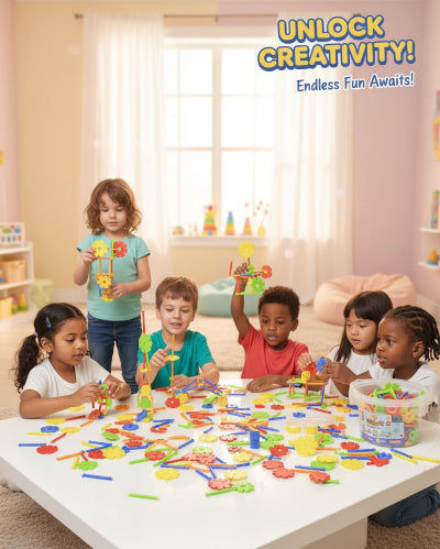 kids creative construction stick blocks with storage bucket